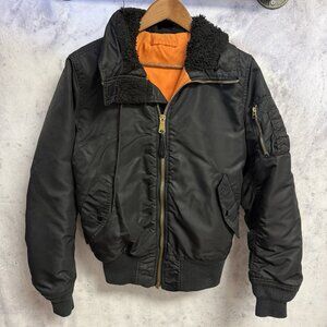 Vintage Alpha Industries Flyer Bomber Jacket Mens S Black Orange Reversible